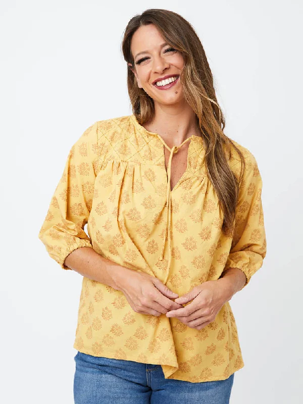 Chic Casual Style Devi Blouse - Floral Stamp Sundial