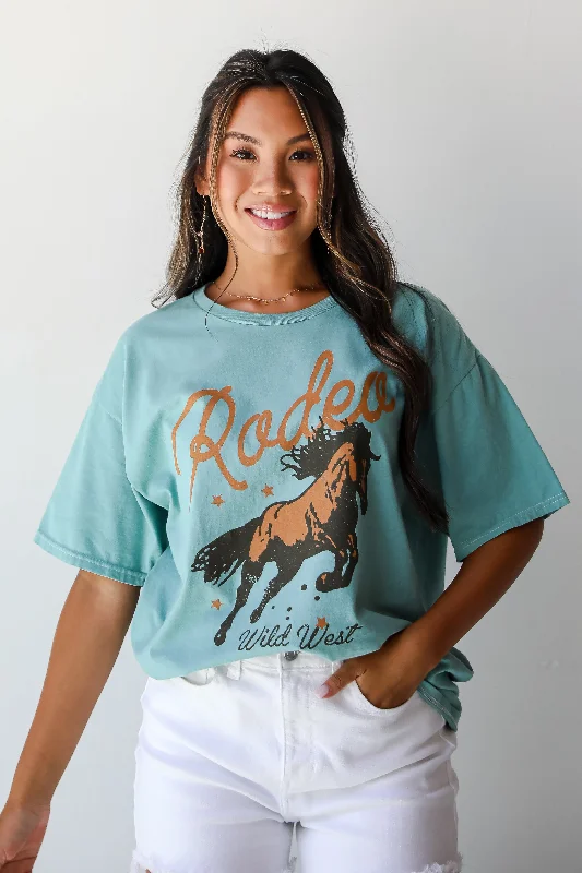 High Street Women's Fashion for Trendy Shoppers FINAL SALE - Rodeo Teal Graphic Tee