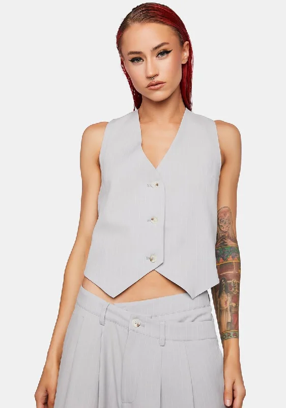 Chic Casual Wardrobe Essentials Grey Pinstripe Gisele Vest