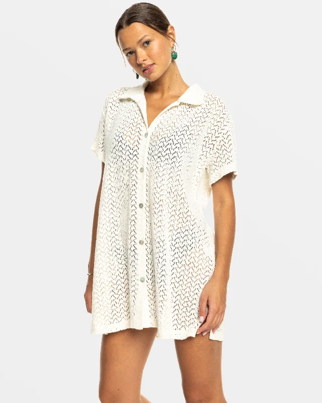 Everyday Wear Dalia Beach Crochet Shirt Dress - Egret