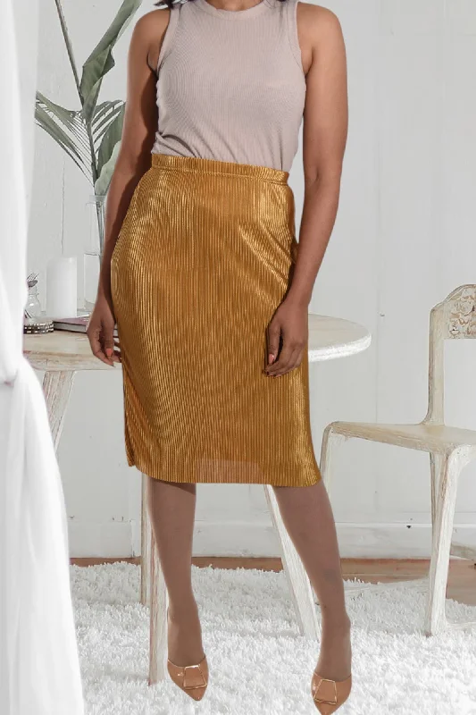 Premium Fabrics Gold Plisse Midi Skirt