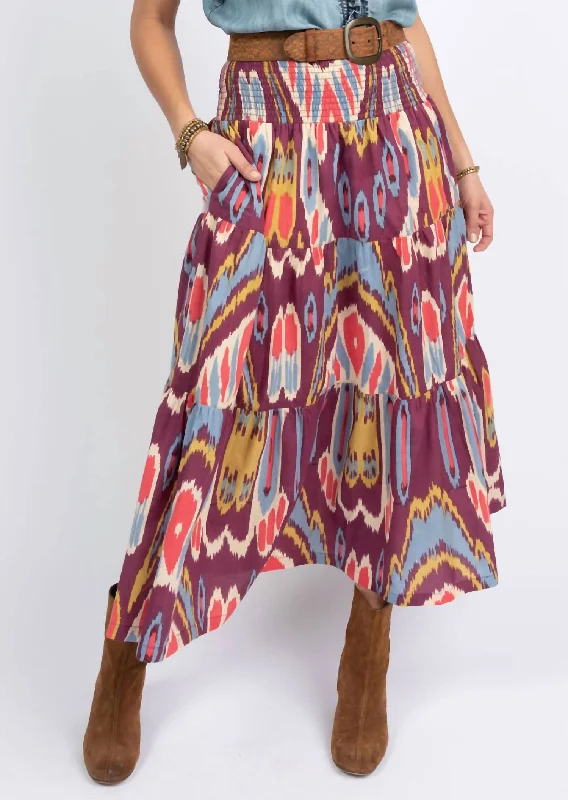 Women Wear Boutique Ikat Skirt In Wine