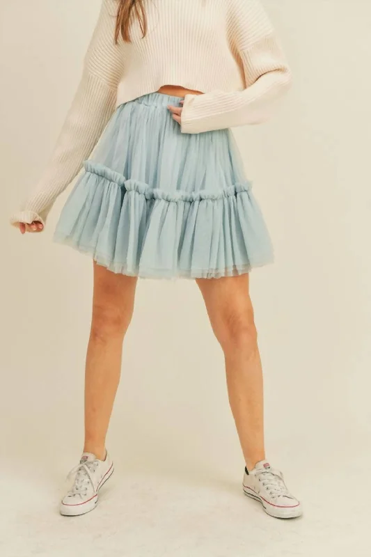 Women's Vintage Garments Jaylani Tulle Mini Skirt In Dusty Blue