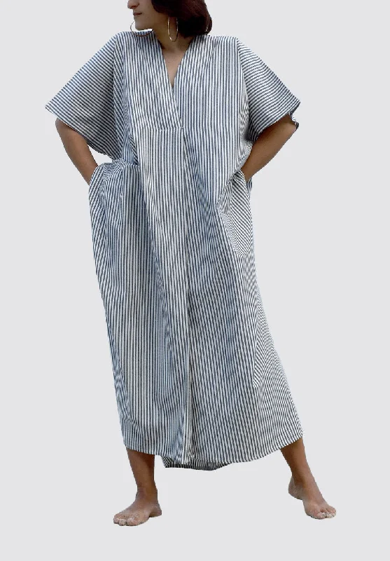 Women's Holiday Attire Kin Kaftan | Navy & White Stripe