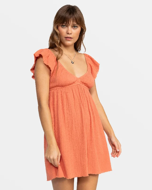 Luxury Fashion Luna Flutter Sleeves Mini Dress - Apricot Brandy