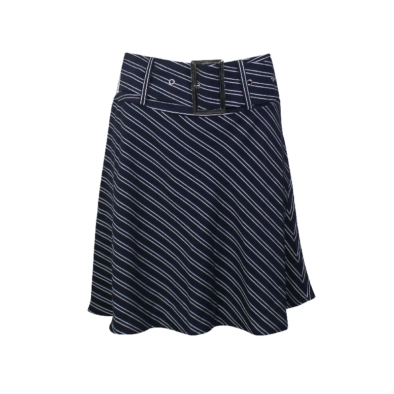 High-Quality Women's Fashion Dresses Navy Belted Striped Flare Mini Skirt