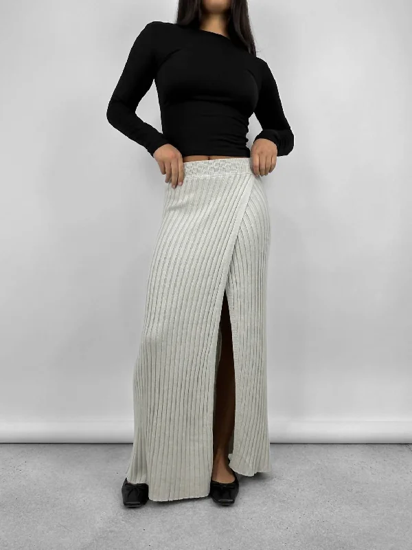 Online Boutiques Best Ribbed Knit Leg Slit Midi Skirt In Grey