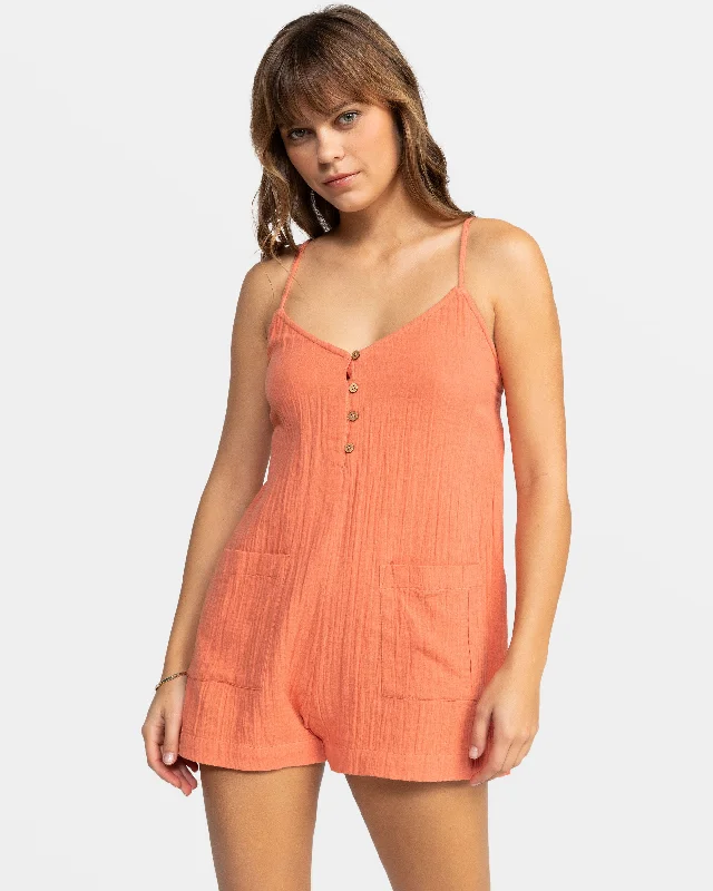 Must-Have Styles Sunshine Haze V- Neck Romper - Apricot Brandy