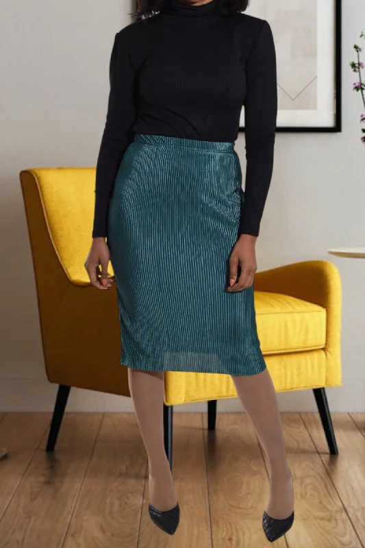 Casual Chic Teal Plisse Midi Skirt