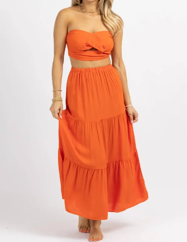 Seasonal Sale Twist Tube Top + Aline Skirt Set In Orange