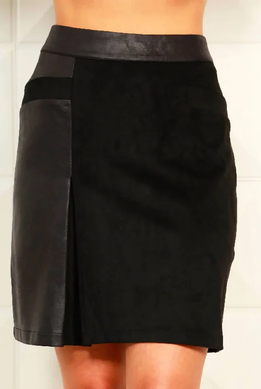 Women's Stylish Outdoor Outfit Vegan Suede/leather Skirt In Black