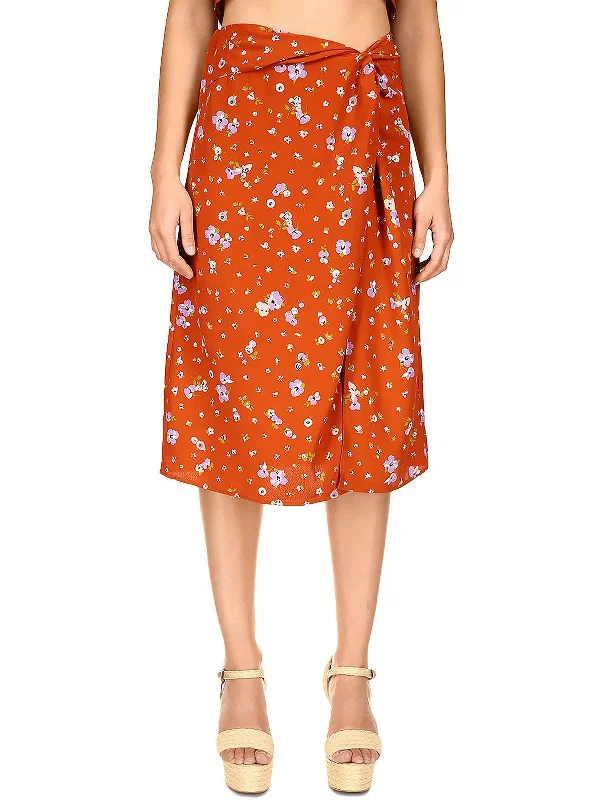 Women's Outerwear Apparel Womens Floral Print Mid Calf A-Line Skirt