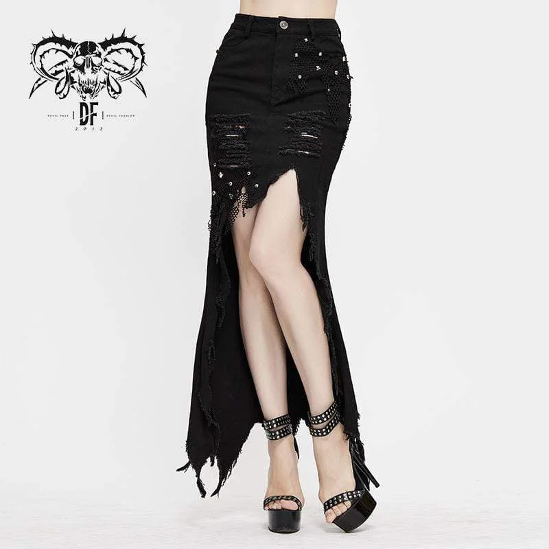 Sustainable Women's Apparel Women's Gothic Ripped Irregular Skirts With Rivets