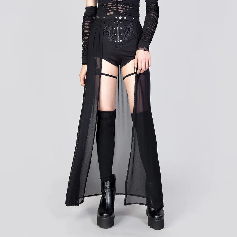 Women's Transitional Attire Women's Gothic Studded Ruffled Mesh Overskirt