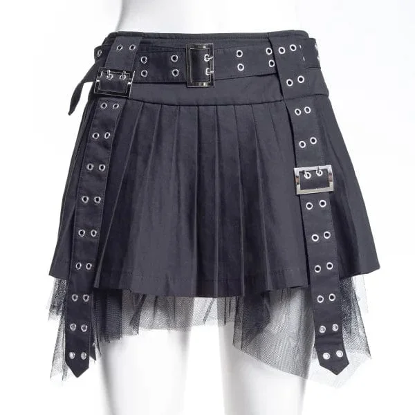 Women's Transitional Outfit Women's Punk Eyelet Buckled Pleated Skirt