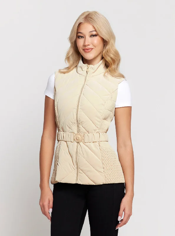 Women's Cozy Winter Attire Beige Cassandra Belted Vest