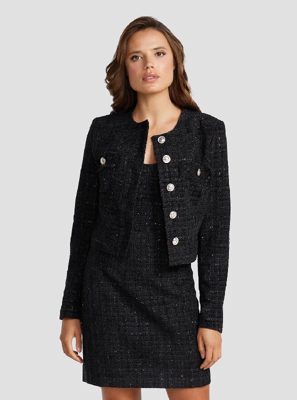 Women's Online Boutique Black Alara Shimmer Tweed Jacket