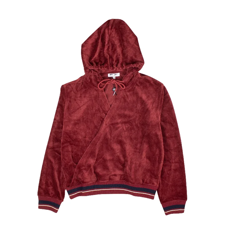 Women's Street Style Casual Wear Burgundy Velour Wrap Track Jacket