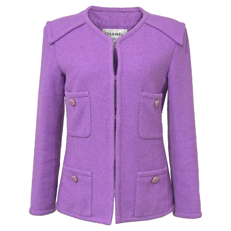 Women's High-Fashion Apparel Chanel CC Button Four Pockets Jacket in Purple Tweed