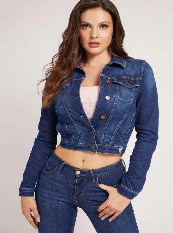 Sale On Sale Dark Blue Denim Sexy Crop Trucker Jacket