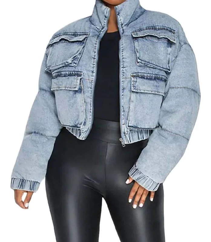 Affordable Women's Clothing Sale Online Denim Bomber Coat In Medium Wash