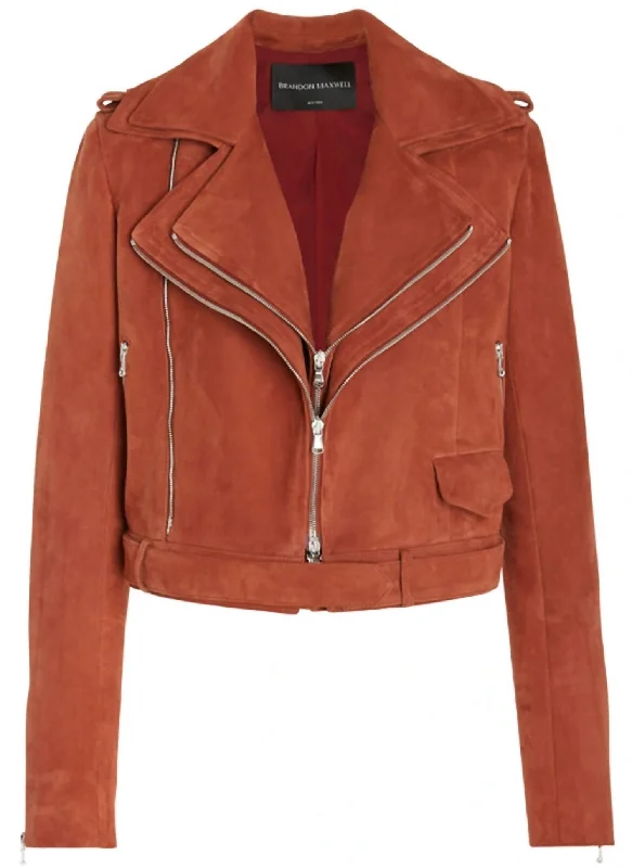 Sale For Women Double Layer Moto Jacket In Caramel Suede