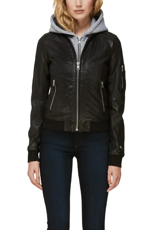 Bold Prints Casual Chic Farica Leather Bomber Jacket In Black