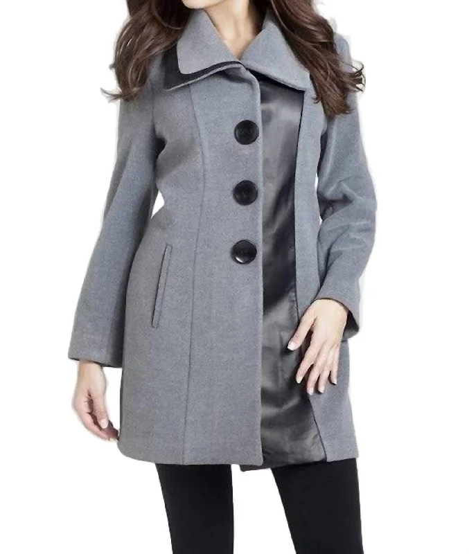 Women's Seasonal Attire Faux Leather Accent Car Coat In Gray/black