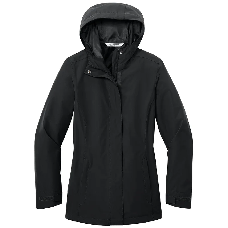 Stylish Women's Outfit Port Authority Women's Deep Black C-FREE Rain Jacket