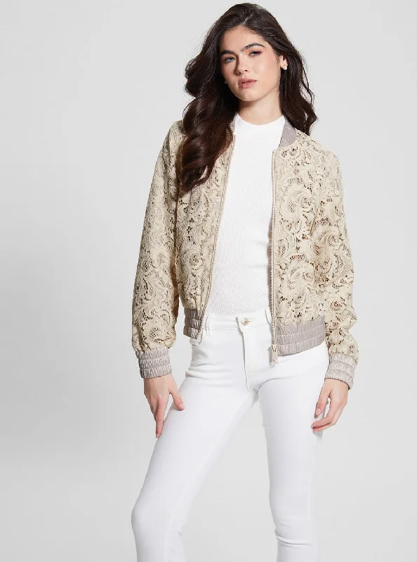 Luxe Women's Fashion Muted Stone Aisha Lace Bomber Jacket