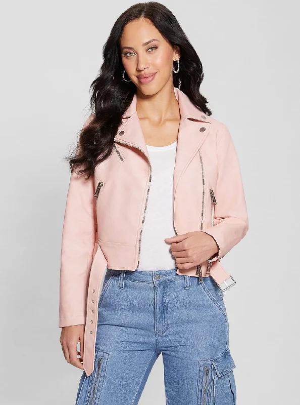 Women's Professional Outfit Pink Patty Biker Jacket