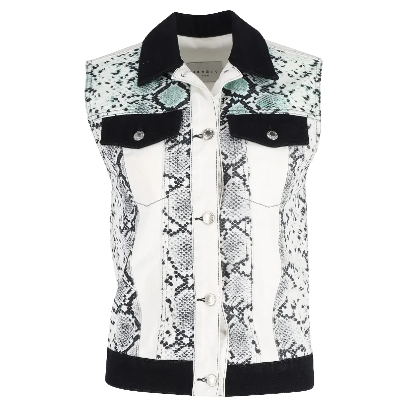 Women's Clothes And Apparel Sets Sandro Paris  Snake Print Vest in White Cotton Denim