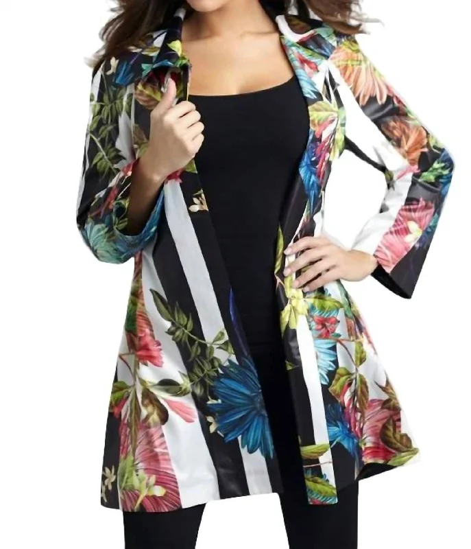 Clothes Of Woman Tropical Snap-Front Rain Jacket In White Multi