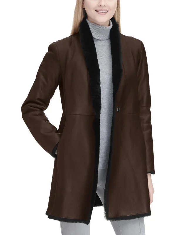 Fashion Women's Clothing Womens Lamb Shearling Reversible Leather Coat