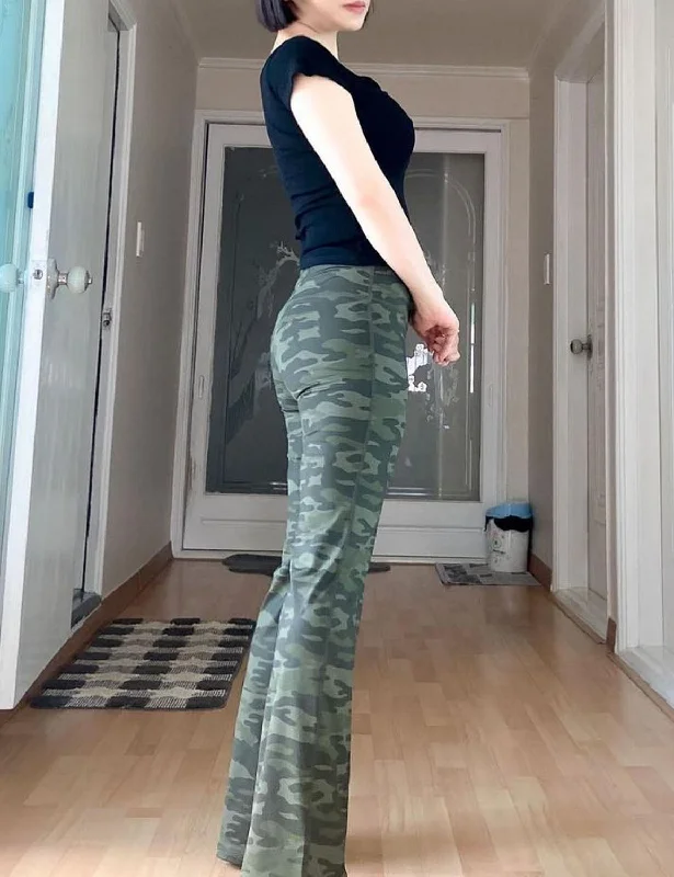 Casual Clothes For Women 29" 31" 33" 35" 37" High Waist Printed Bootcut Leggings green camo ins