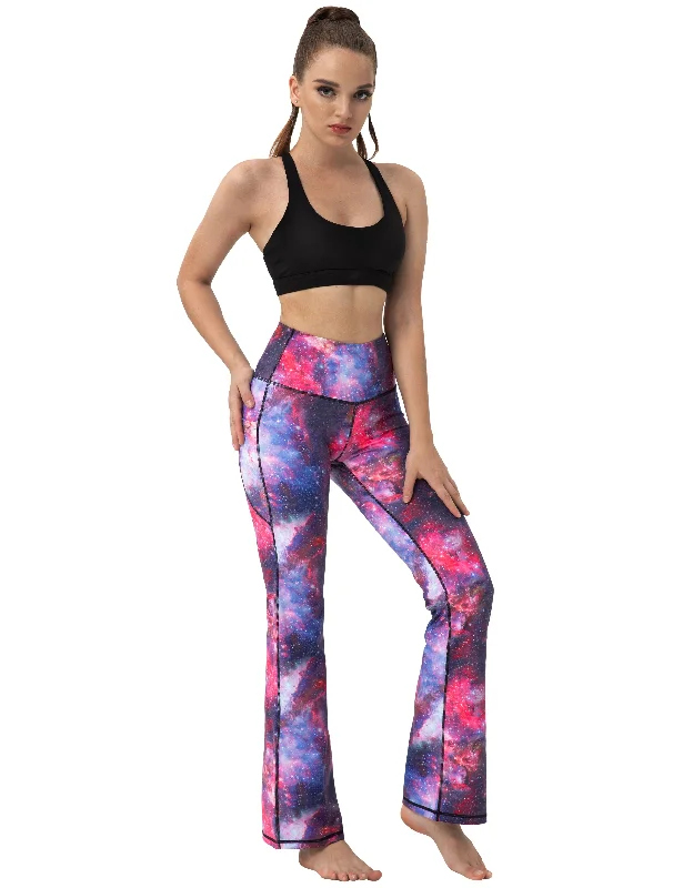 Flash Sales This Week 29" 31" 33" 35" 37"  Side Pockets Printed Bootcut Leggings galaxy