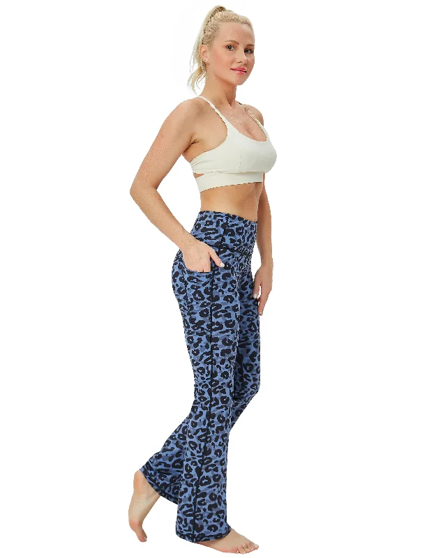 Women's Versatile Apparel 29" 31" 33" 35" 37"  Side Pockets Printed Bootcut Leggings navy_leopard