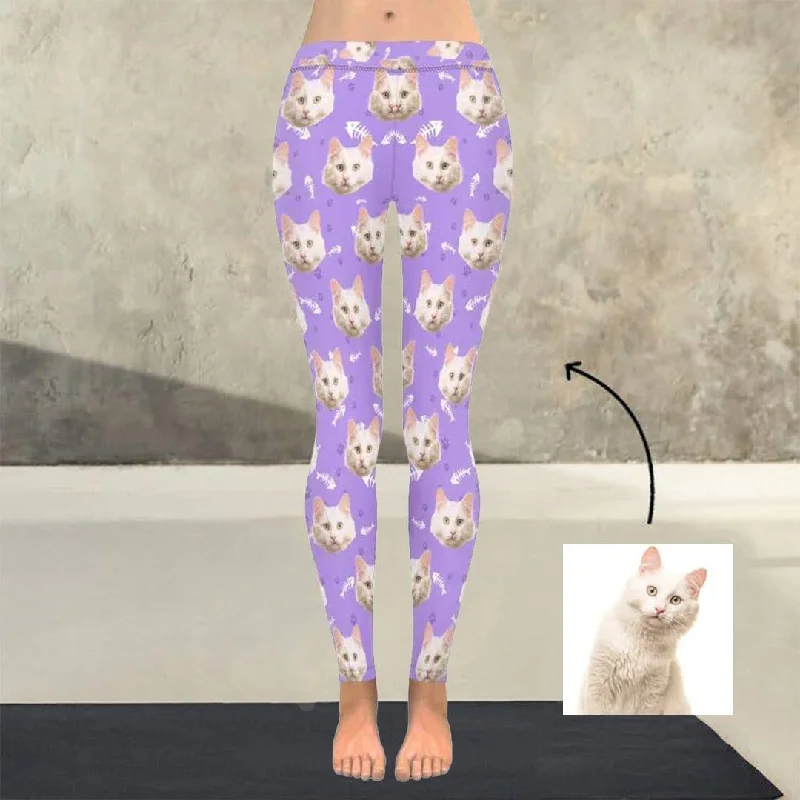 Women's Formal Clothes YesCustom Custom Cat Face Low Rise Leggings