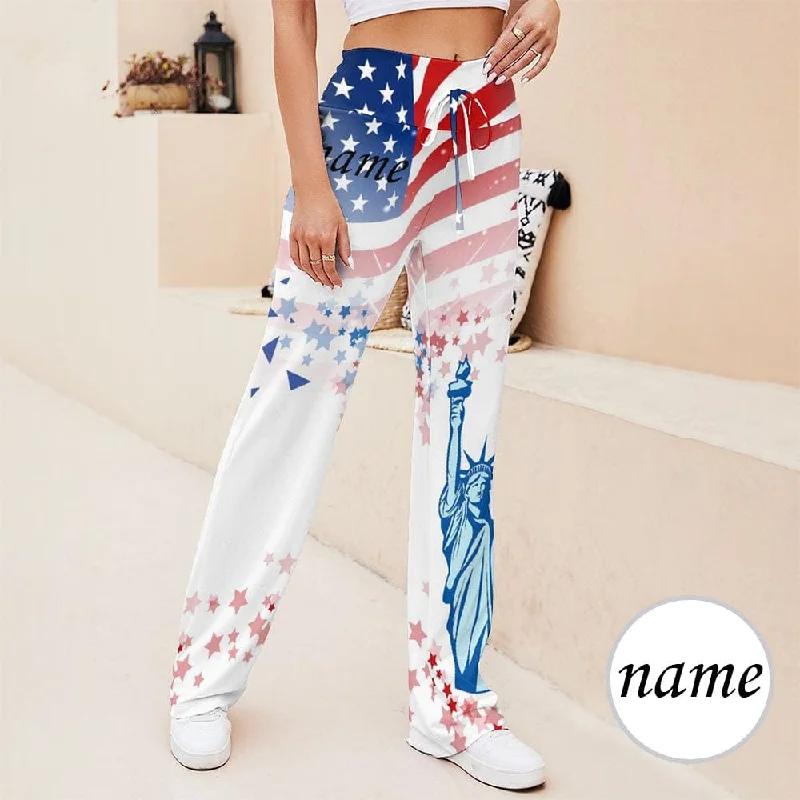 Colorful Clothing Custom Name Flag Women's Straight-Leg Loose Comfy Drawstring Pants for Yoga Running Sporting