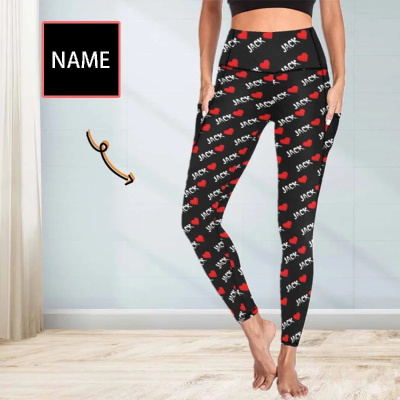 Women's Travel Attire Custom Name Heart Leggings With Pockets