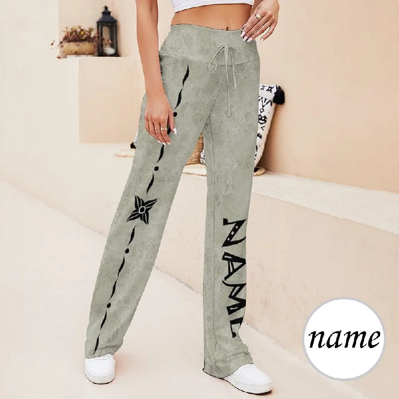 Luxury Women's Fashion Custom Name Ripple Women's Straight-Leg Loose Comfy Drawstring Lounge Pants for Yoga Running Sporting