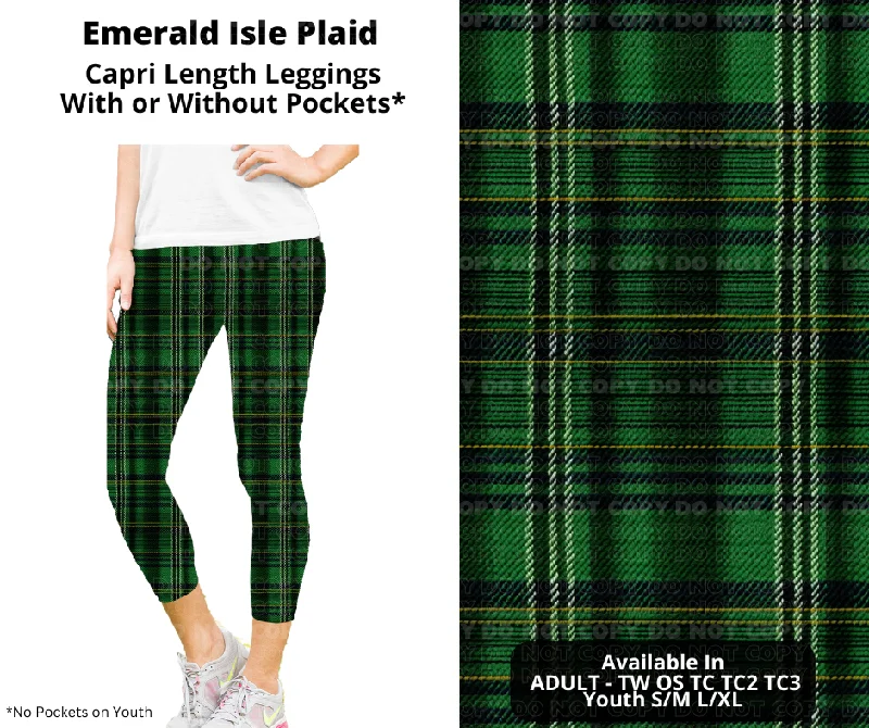 Fashion-forward Women's Wear Preorder! Closes 12/11. ETA Feb. Emerald Isle Plaid Capri Leggings w/wo Pockets