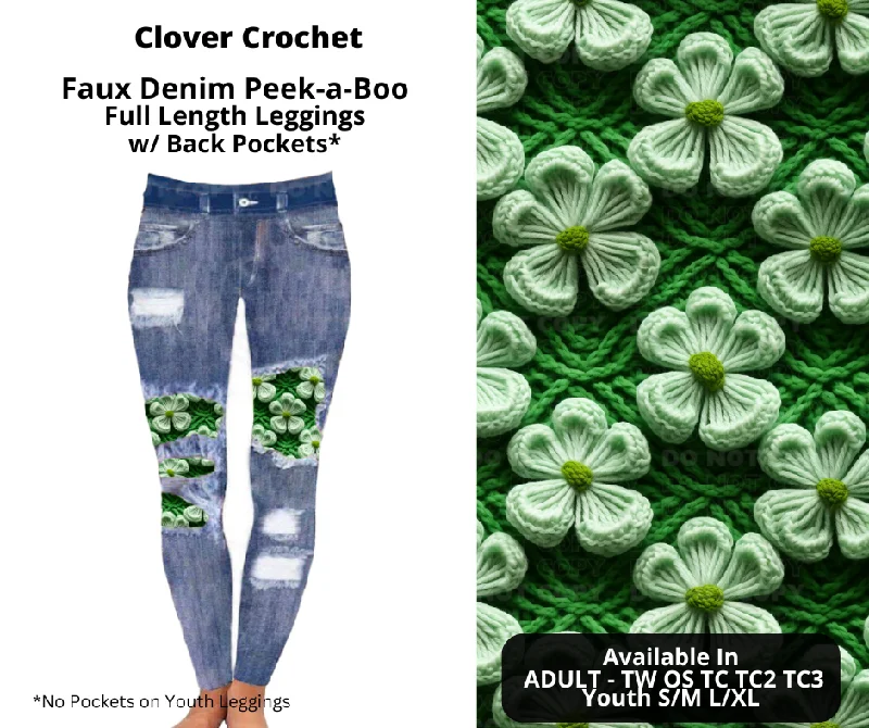 Women's Active Outfit For Fitness Preorder! Closes 12/9. ETA Feb. Clover Crochet Faux Denim Peekaboo Full Length