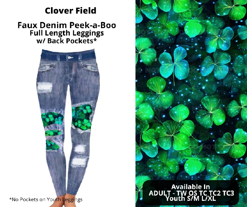 Women's Tailored Outfit Preorder! Closes 12/9. ETA Feb. Clover Field Faux Denim Peekaboo Full Length