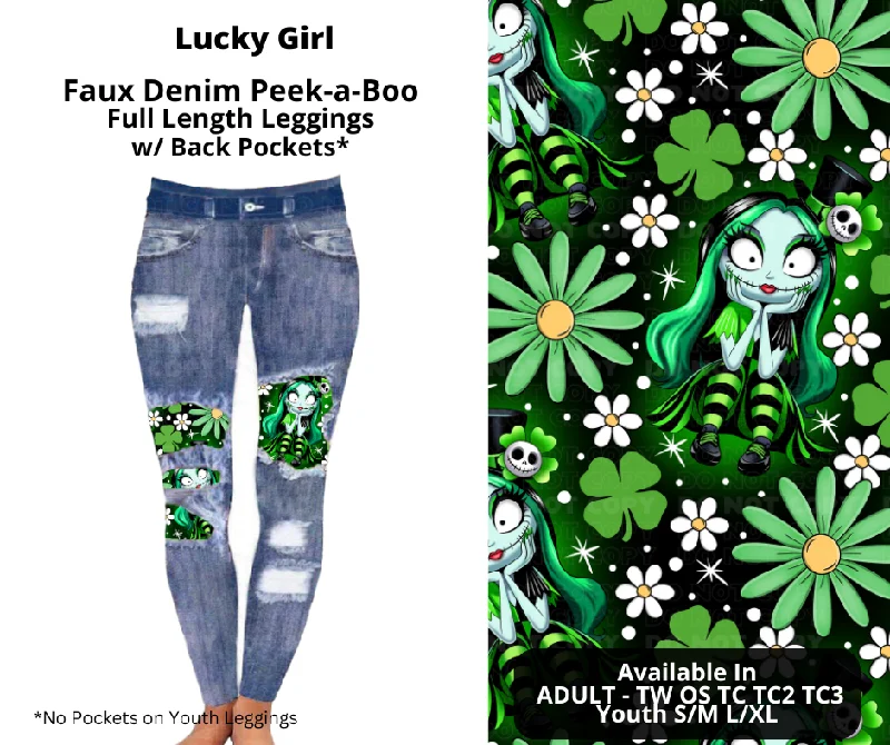 Women's Outfit Preorder! Closes 12/9. ETA Feb. Lucky Girl Faux Denim Peekaboo Full Length